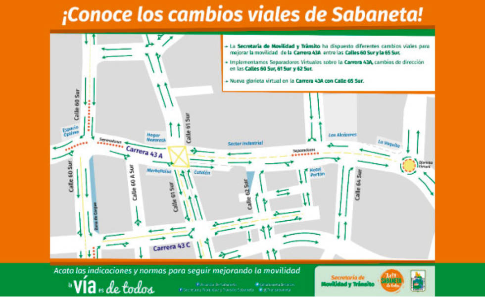 Cambios viales en Sabaneta